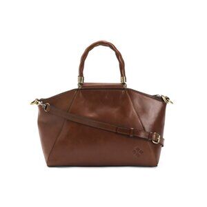 PATRICIA NASH Brown Leather Holland Top Handle Satchel With Shoulder Strap